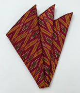 Dark Red, Green, Yellow & White Mudmee Silk Pocket Square # 15